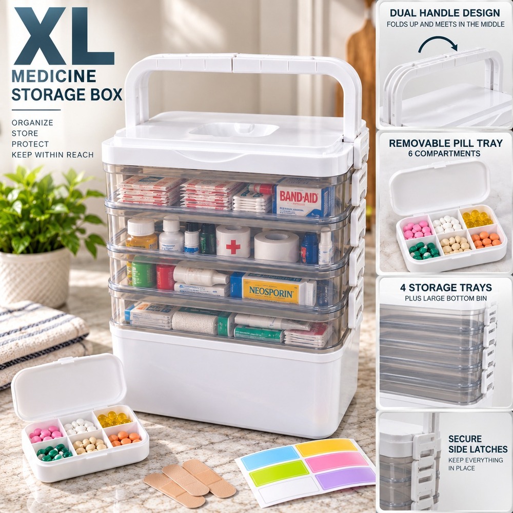 5 Tier Large Medicine Storage Box Organizer Portable First Aid kit Box Sewing